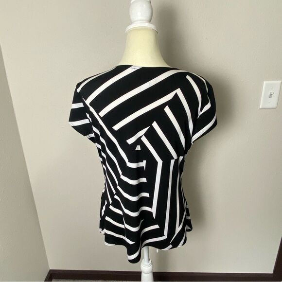 Vintage Joseph Ribkoff Black White Striped Faux Wrap VNeck Blouse Womens Size 18 - Picture 2 of 15